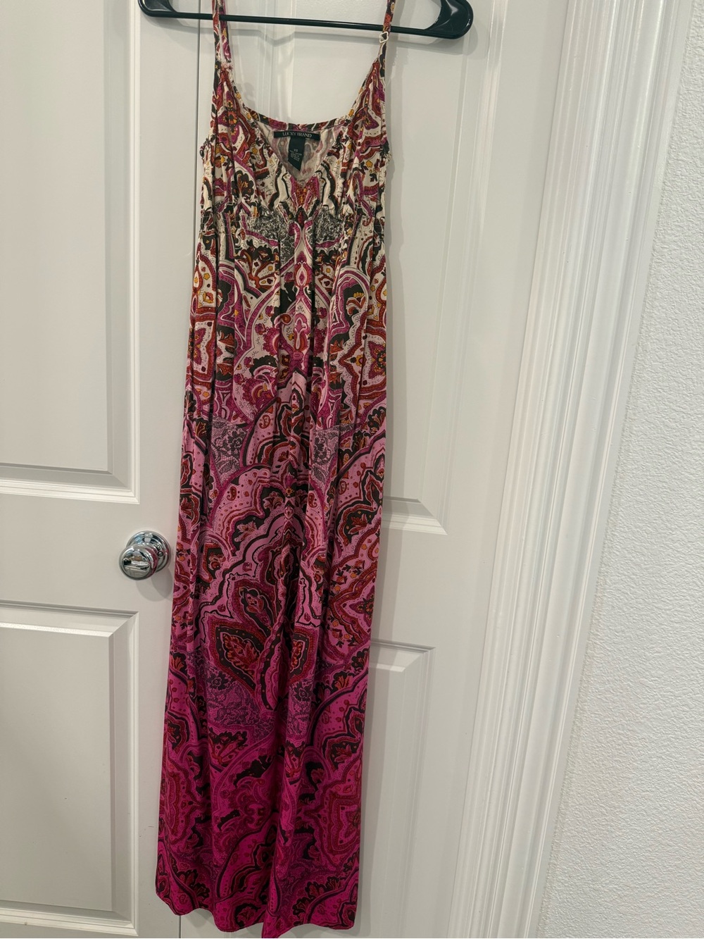 Vintage Lucky Brand Maxi Dress Pink Paisley Strappy Y2K Summer Boho Chic